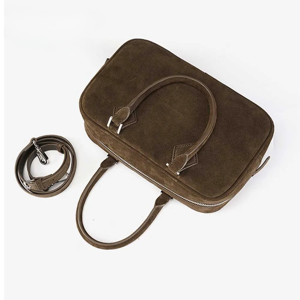 Boston Bags Genuine Leather Woman Tote Crossbody Vintage Bowg Handbag Purses Suede Cowhide Pillow New Genuine Leather BagVoyage