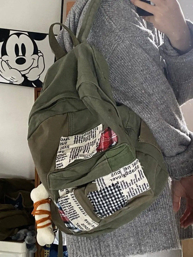 JIAERDI Y2k Grunge Green Backpack Womens Harajuku Patchwork Canvas School Backpack Womens Retro Leisure Mochila Aesthetics 241111