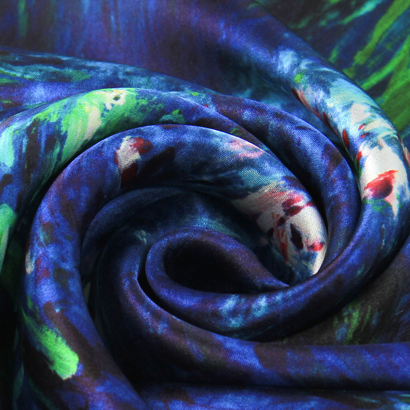 Brand 100% Natural Silk Women Scarf Claude Monet Oil Painting Water Lily Bandana Foulard Female Square Hair Scarves 53*53cm 9b804