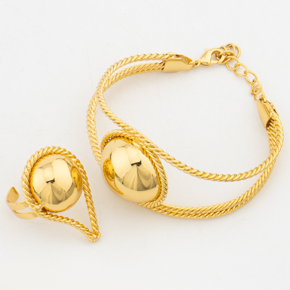 Wedding Party Jewelry Set for Women African Gold Color Design Necklace Earrings with Bracelet Ring Bride Set Dubai 03174