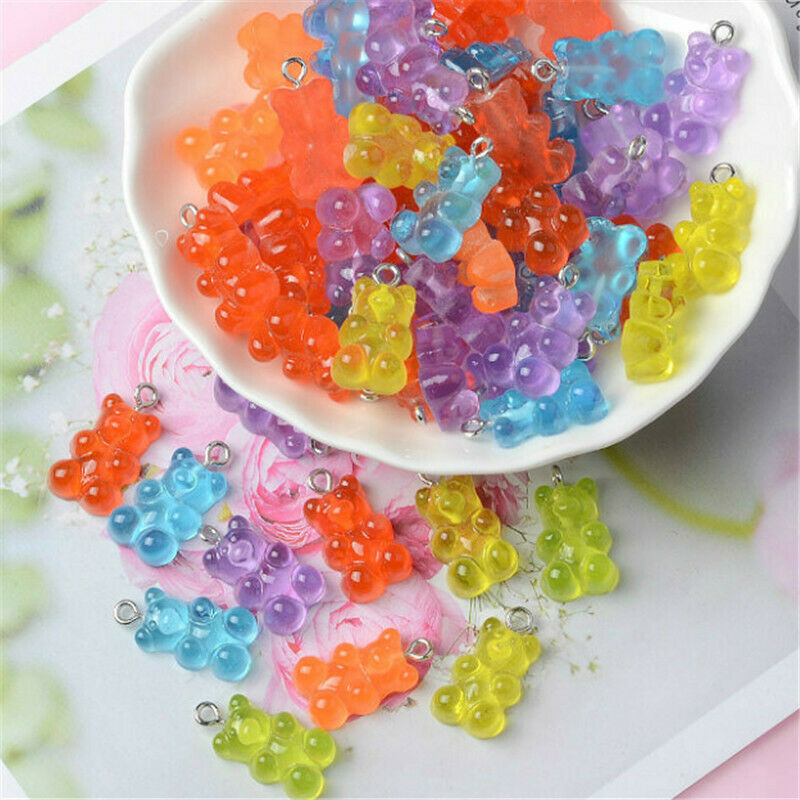 50/10pcs Colorful Gummy Bear Pendants Charms For Necklaces Bracelets DIY Jewelry Making Cute Animal Resin Charm Jewelry Findings