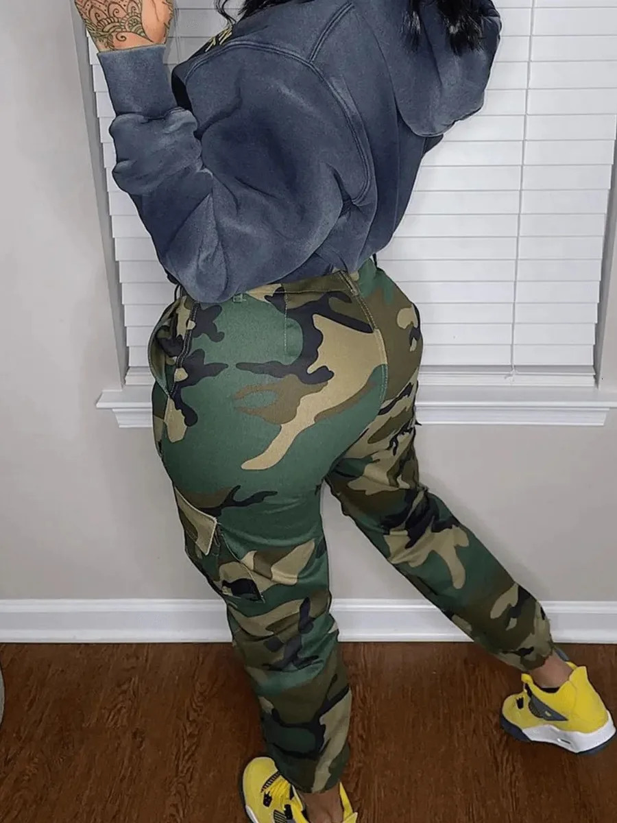 LW High Waist Camo Multicolor Cargo Pants Street Casual Side Pocket Camouflage Women Streetwears Ladys Straight Trousers 241112
