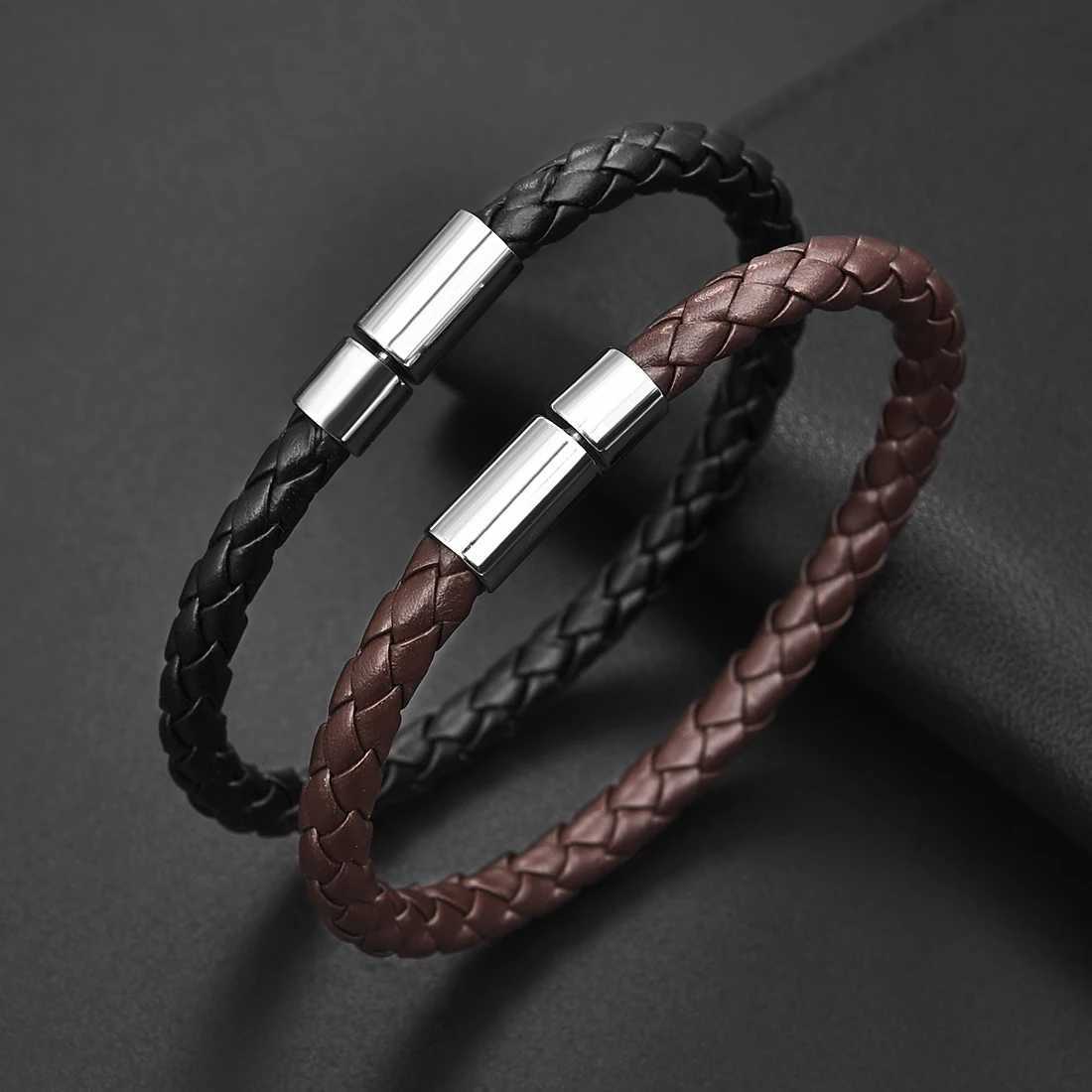High quality handmade woven single-layer casual leather bracelet for men punk hip-hop party simple charm bracelet jewelry wholesale W241111
