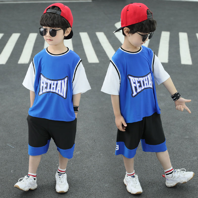 Children's Clothing Boys' Sets Two Pieces Shorts Sleeve Loose Shorts Letter Printing Basketball Sport 2023 Summer 4-12 Years Old