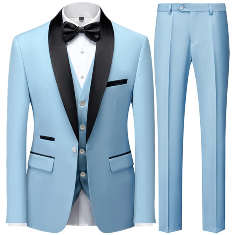 Men Mariage Color Block Collar Suits Jacket Trousers Waistcoat Male Business Casual Wedding Blazers Coat Vest Pants 3 Pieces Set 240412