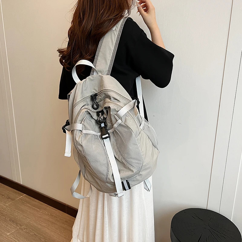 LEFTSIDE Womens Large Nylon Backpack Y2K Korean Fashion Womens Solid Color Backpack Womens Travel Backpack 241111