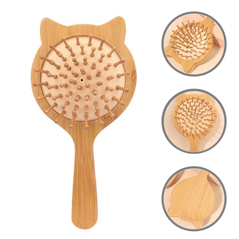 Bamboo brush natural bamboo comb angled brush cat shaped small travel brush wooden massage brush female brush W241112