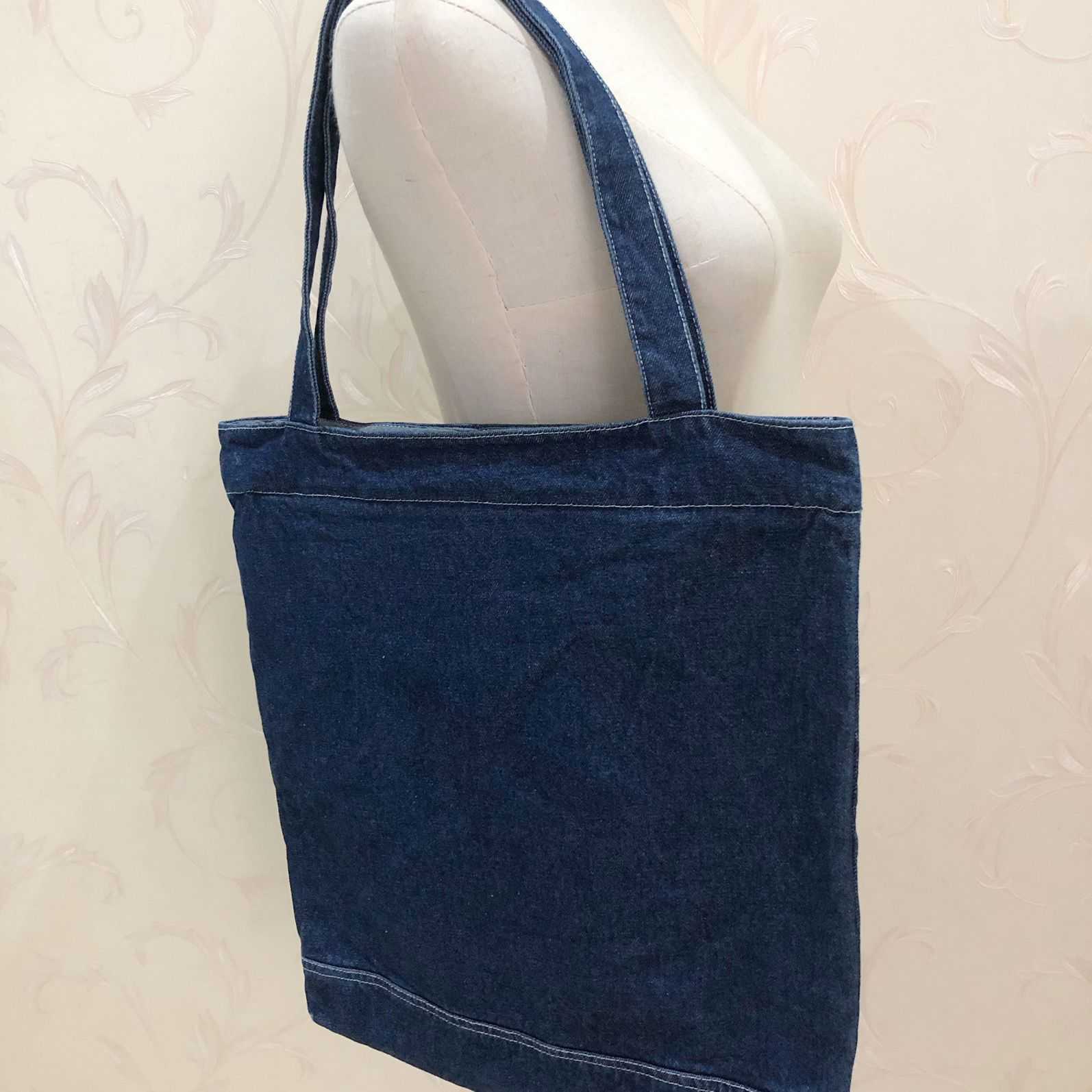 Forest Style New Denim Capacity Shopping Mom Hand-held Canvas Bag Commuting Denim Student Handbags Original bags