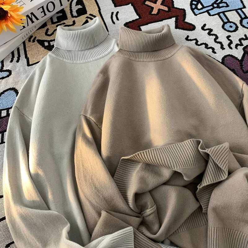 Lappster winter half neck sweater black oversized Korean fashion Harajuku knitted sweater fur retro black latte W2411111