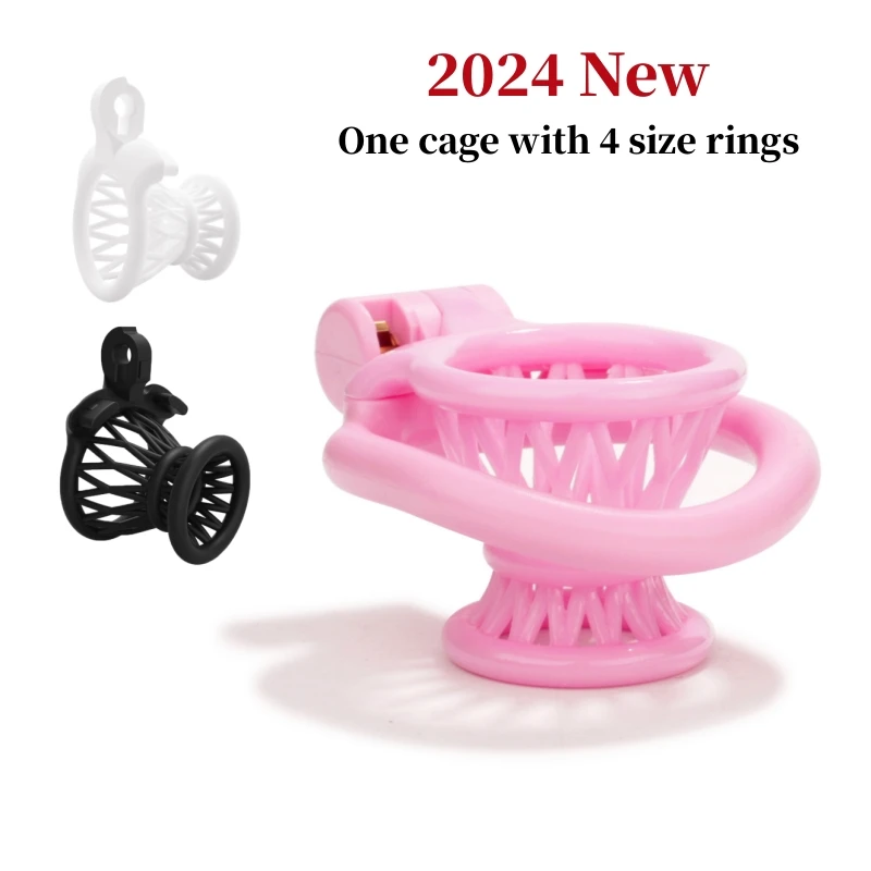 2024 New Male Negative Chastity Cage 3 Colors Cock Cage Abstinence Control Sissy Penis Lock with 4 Size Rings Adult Products 18+