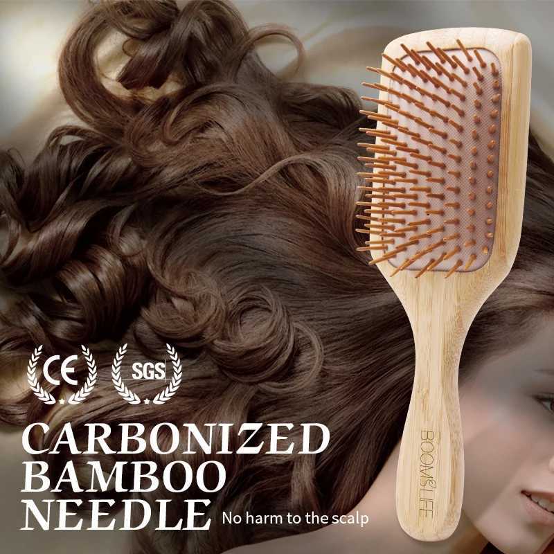 Bamboo hair brush for female styling angle removal wide teeth wooden comb for hair massage scalp anti-static hair comb curling method for girls W24111