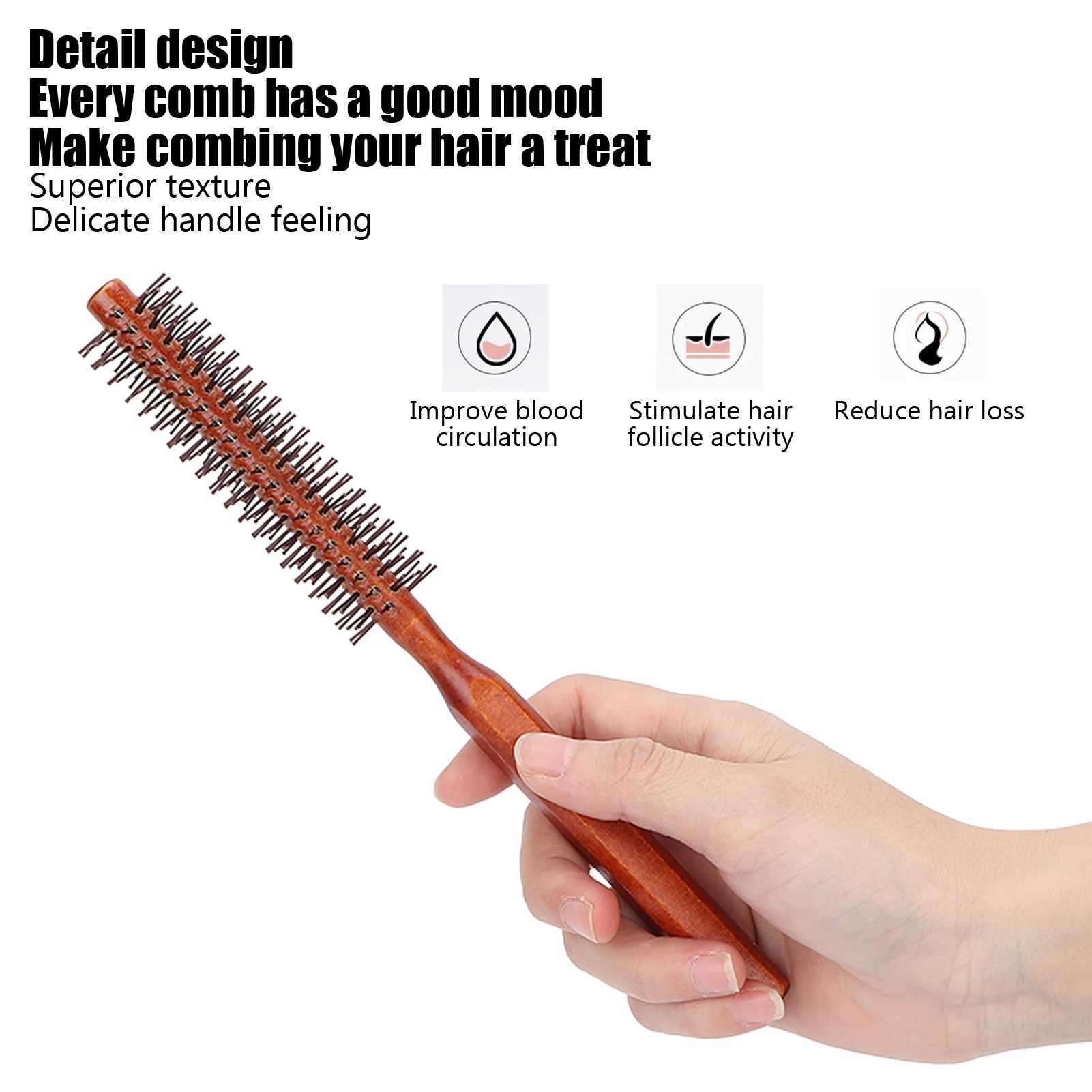 Round shaped hair brush curling iron small wooden brush neutral style used for blowing and drying at home W241112