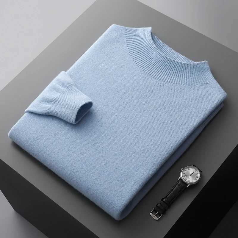 Autumn and Winter New Mens Cashmere Sweater Ready to Wear Half Collar Casual Sweater Pure Wool Knitted Shirt W2411111