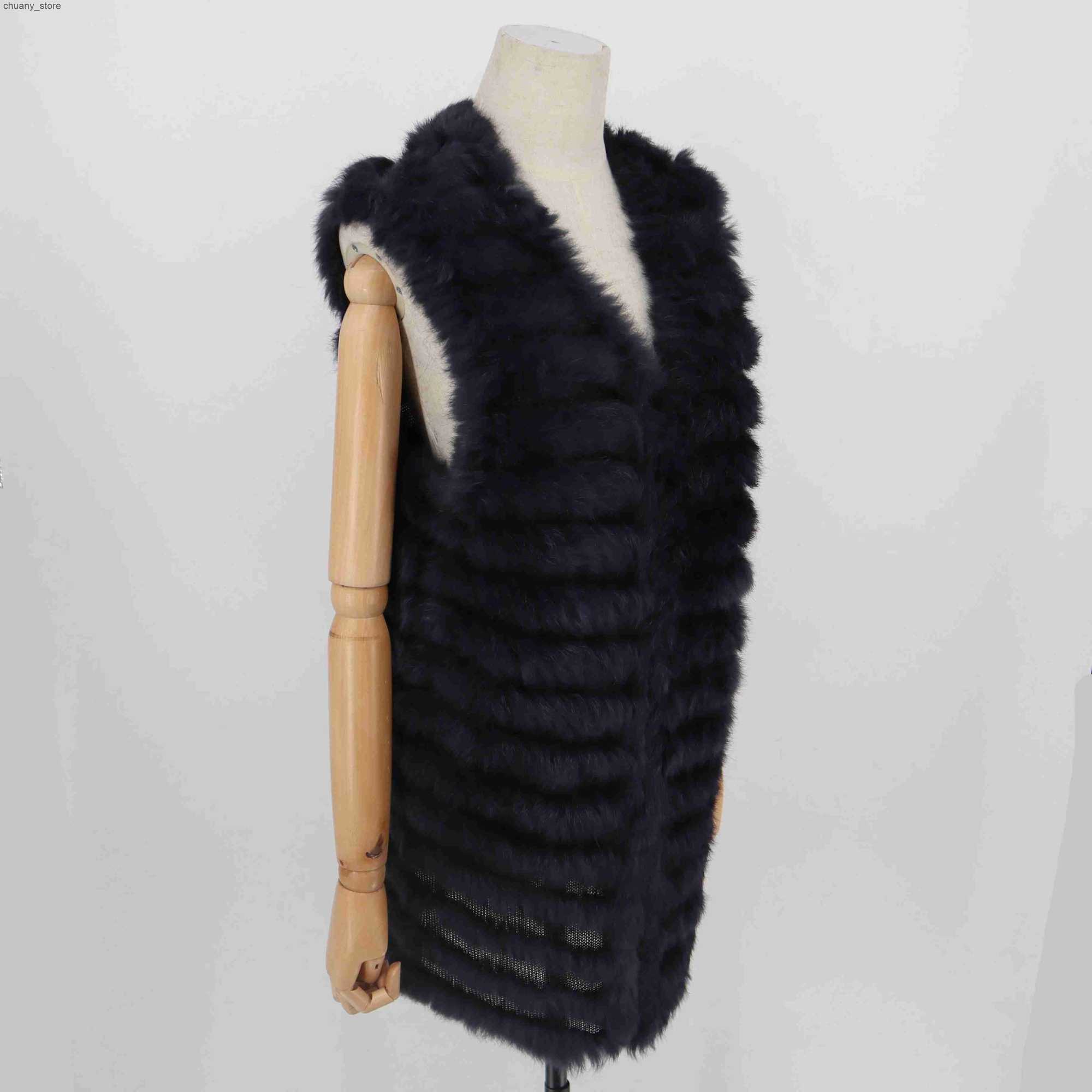 Scarves 2021 Womens True Rabbit Fur Vest Non Velvet Gold Plated Fur Coat Womens Fur Coat L240910