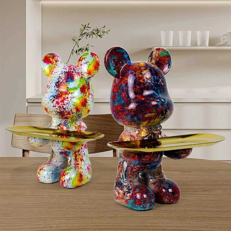 Decorative Objects Figurines Bear statue with tray storage animal handicraft resin sculpture keys sundries snacks storage tray table top decorations. 
