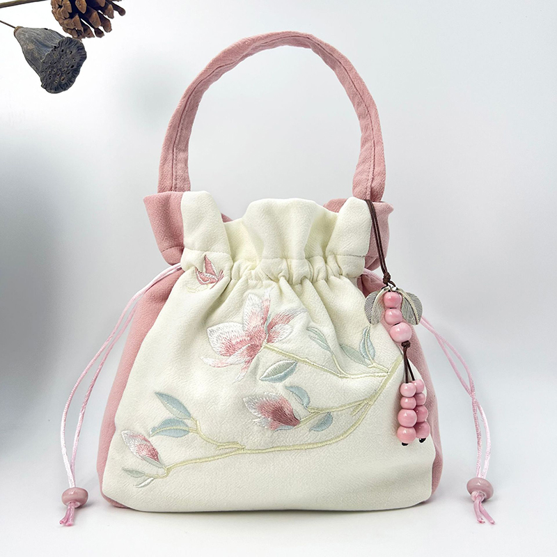 Chinese Style Small Bag Literary Vintage Flower Embroidery Hanfu Handbag Ancient Messenger Shoulder Bag Drawstring Purse b7d3c