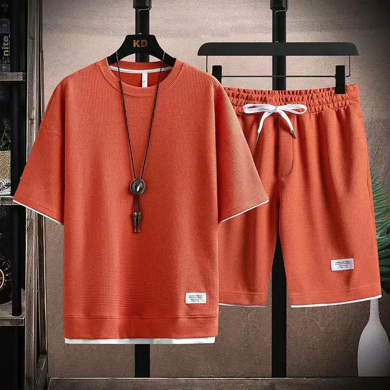 Shirtsshort summer fashion elastic waist Sportswear Mens Casual Sets Male Fashions shorts and shirt men size M-5XL TZ06 240412