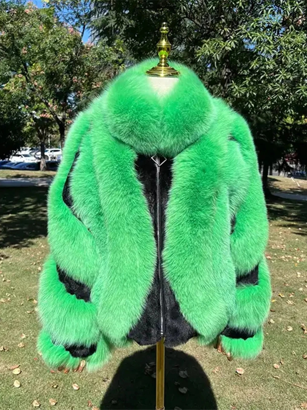 Silver Short Fox Fur Jacket With Collar Women y Long Sleeves Plus Size Vest Female Genuine Thick Red Coat Winter 241113