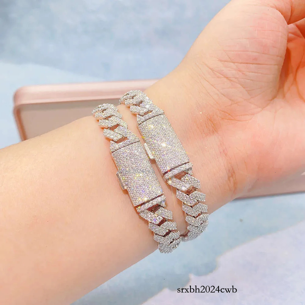bracelet necklace mossanite Solid Sier Rose Gold Plated Iced Out Hip Hop Fire Jewelry Vvs Moissanite Dia Cuban k Chain Bracelet Man