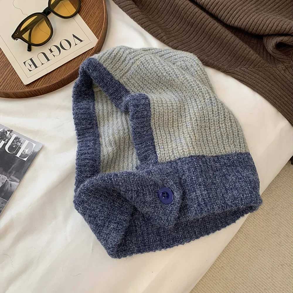 Japanese retro clava hat warm scarf winter hat and neck cold resistant and warm knit Fa fashion color Mahing Wens hat M241113