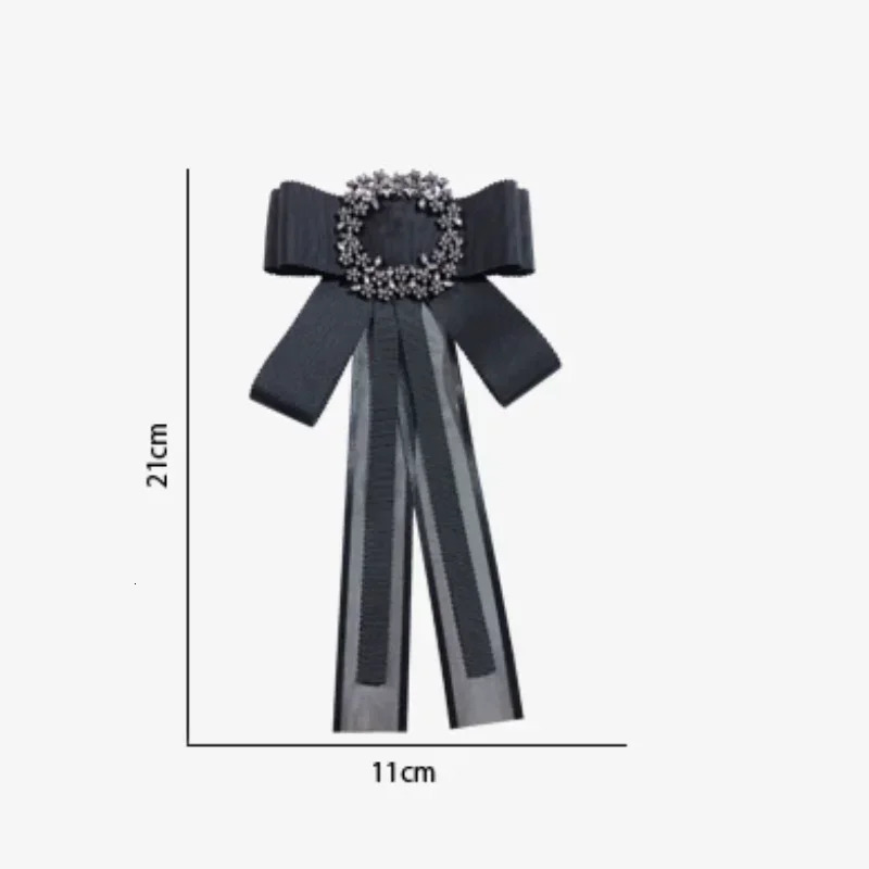 Korean Fashion Bow Tie Brooches Pins Handmade Black Fabric Crystal Bows Necktie Female Shirt Collar School Uniform Accessories 241113