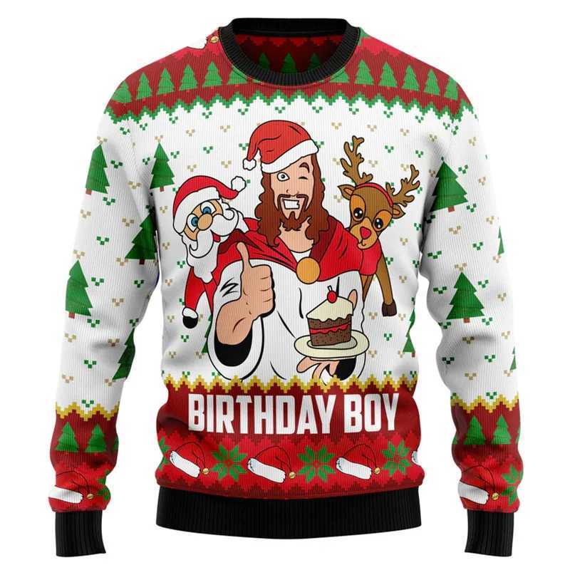 3d Printed Jesus Xmas Sweatshirt Men Christmas Ugly Christmas Sweater Women Loose Sweatshirts New Year Festival Party Hoodie LX241113