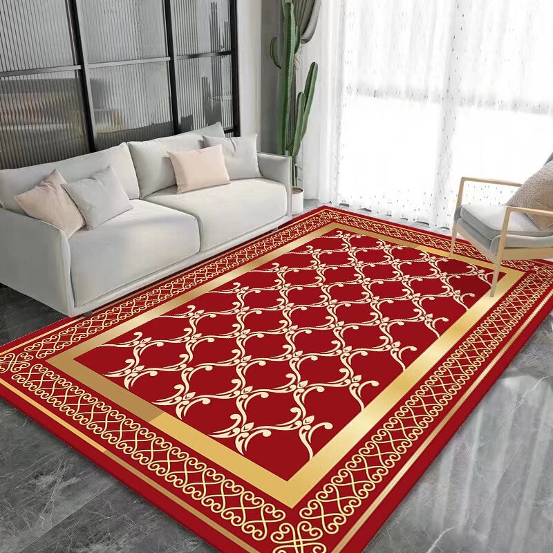 Luxury Gold Frame Carpets for Living Room Nordic Minimalist Geometric Sofa Area Rug Large Soft Non-slip Bedroom Carpet Floor Mat