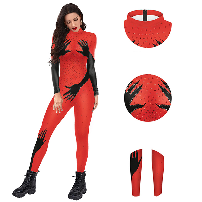 Ghost Hand Zentai Cosplay Jumpsuit Adult Women Sexy Uniform Slim 3D Printing Catsuit Bodysuit Halloween Party Stage Costume