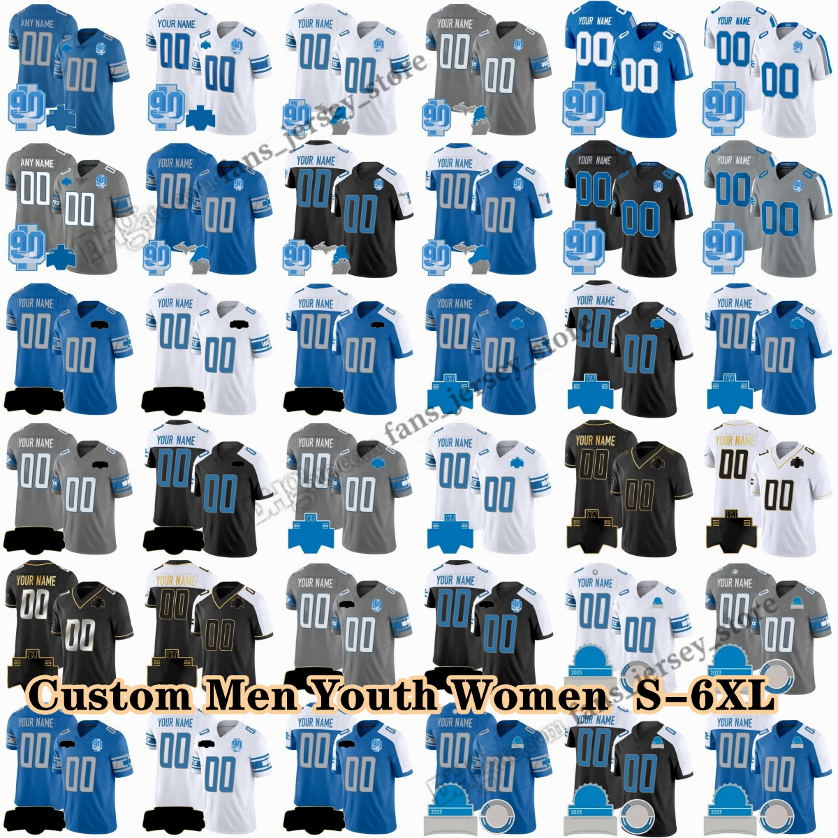 Custom 2024-25 S-6XL 16 Jared Goff Football Jersey Jahmyr Gibbs David Montgomery Amon-Ra St. Brown Jack Campbell Kerby Joseph Hendon Hooker Jack Fox Jameson Williams