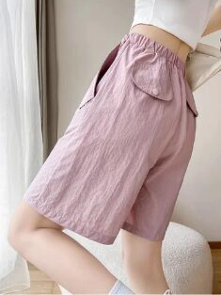 Shorts Women Leisure Chic Folds Streetwear Holiday Cargo Simple All-match Summer Candy Color Comfortable Korean Style Daily New