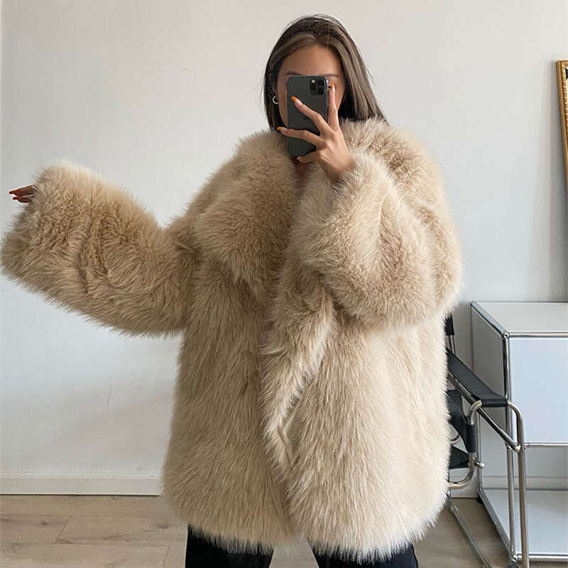 shanshi fur coat women Autumn and winter new lapel coat artificial fur Loose Korean version medium length jacket Women's clothing