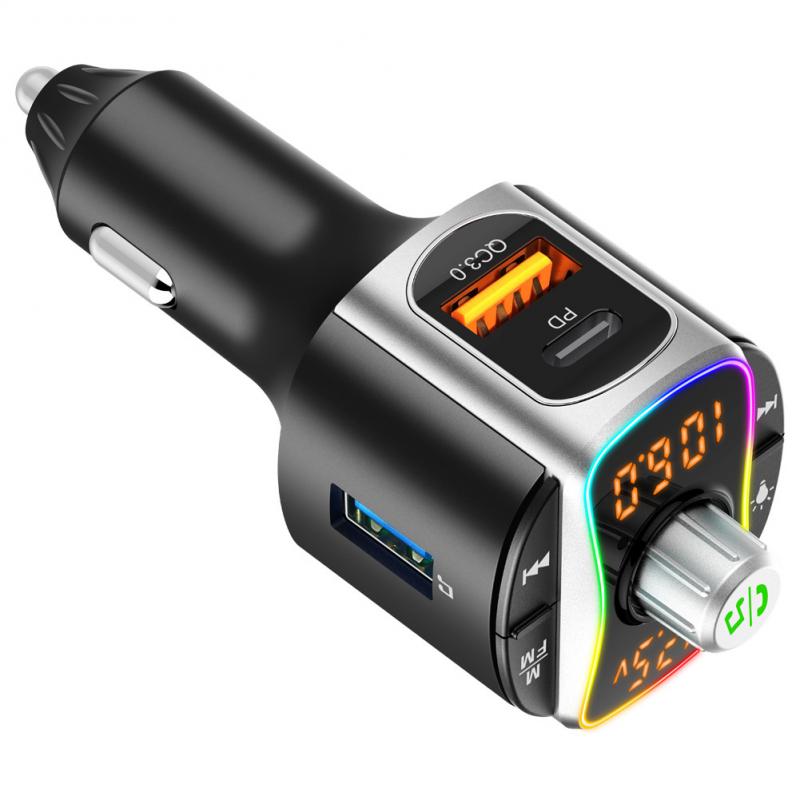 Qc3.0 Fast Car 1/2PCS Charger Charge Universal Dual Screen Display Multifunctional Car Accessories Fm Transmitter smile