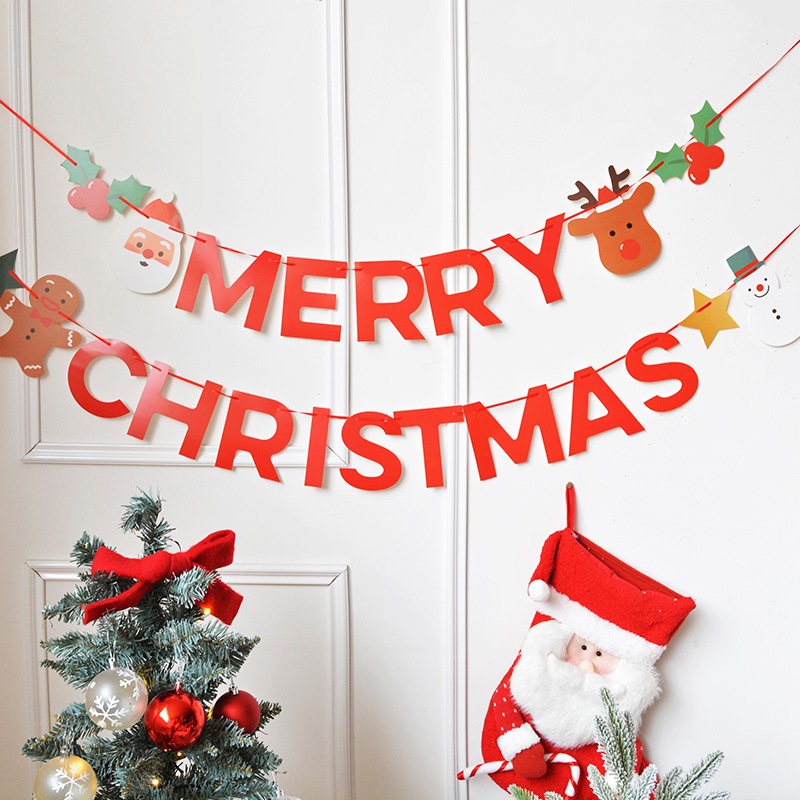 Christmas Decor Christmas Letters Latte Art Bunting Flag Gilding Christmas Tree Decoration Snowman Golden Elk