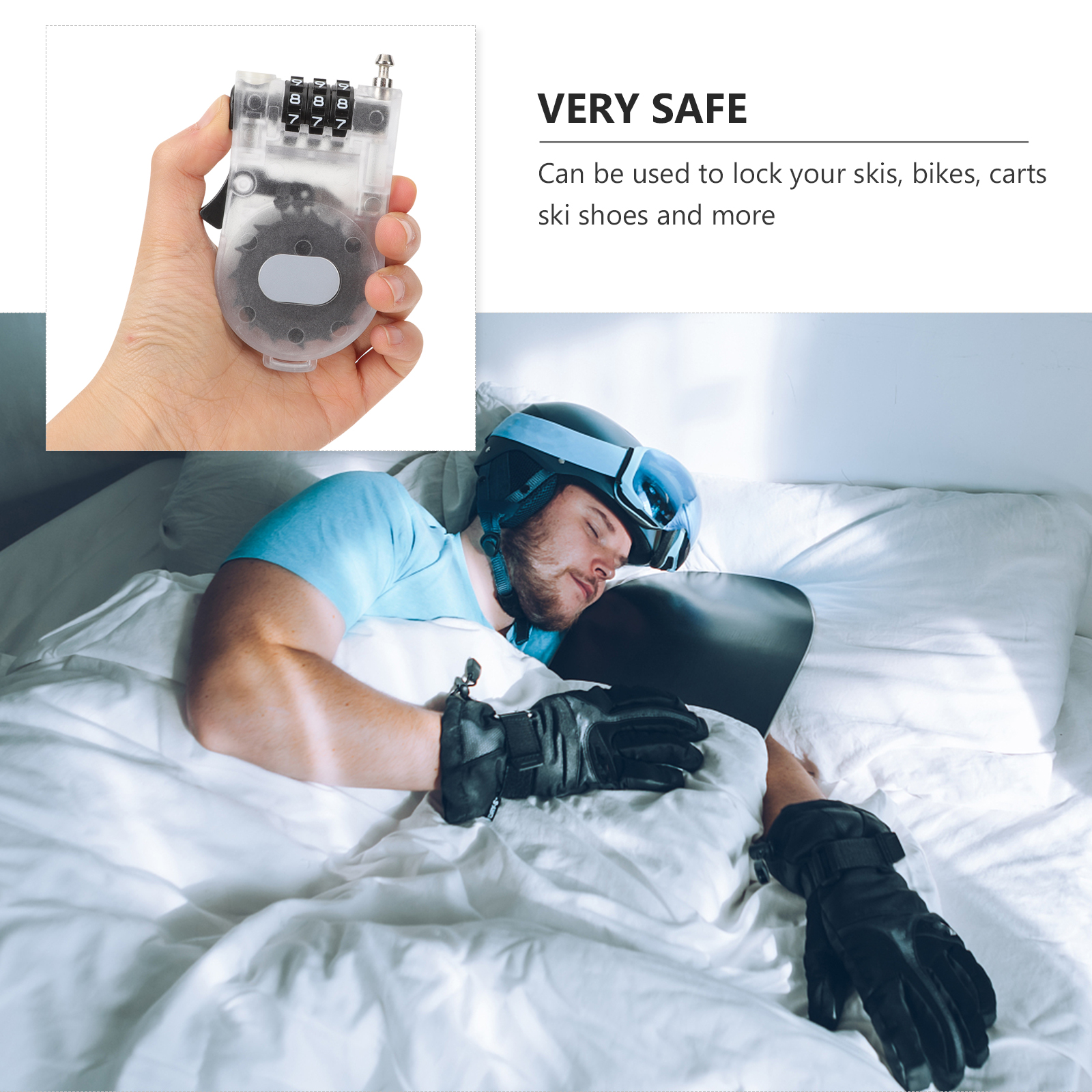 Portable Anti-Theft Ski Lock Board Lock Light Small Retractable Safety Wire Rope Steel Cable Lock Bicycle Lock Ski Accessories smile