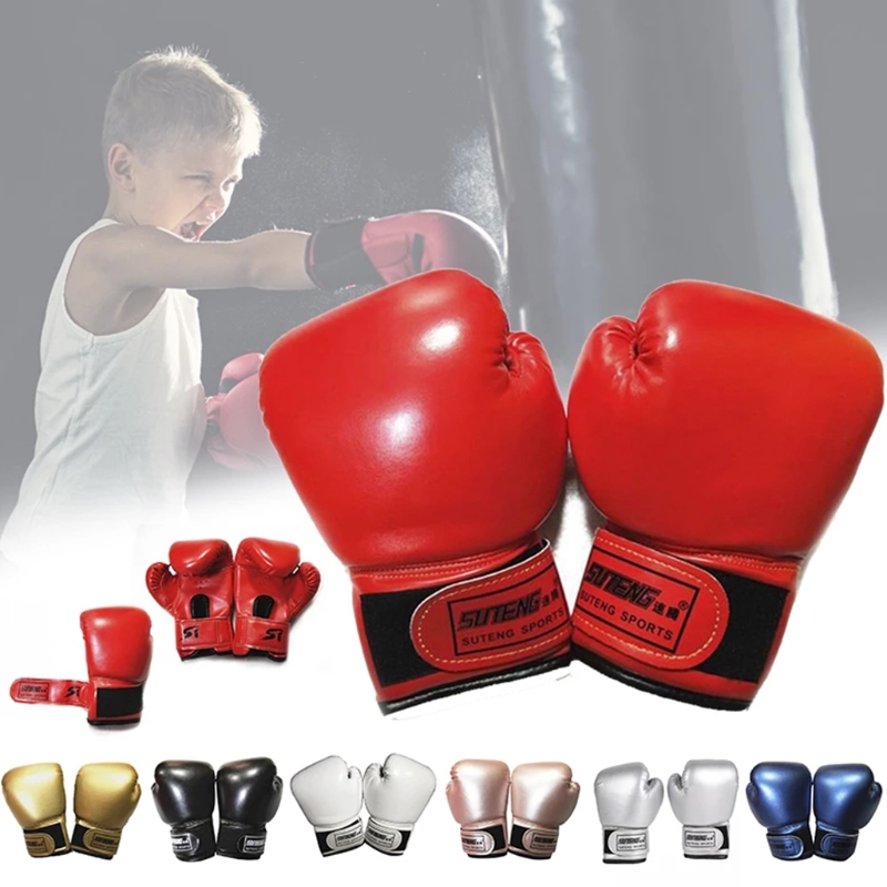 Kids 3-10 Years Boxing Gloves Junior Mitts Bag Children Gel Pad Glove PU F2TC smile