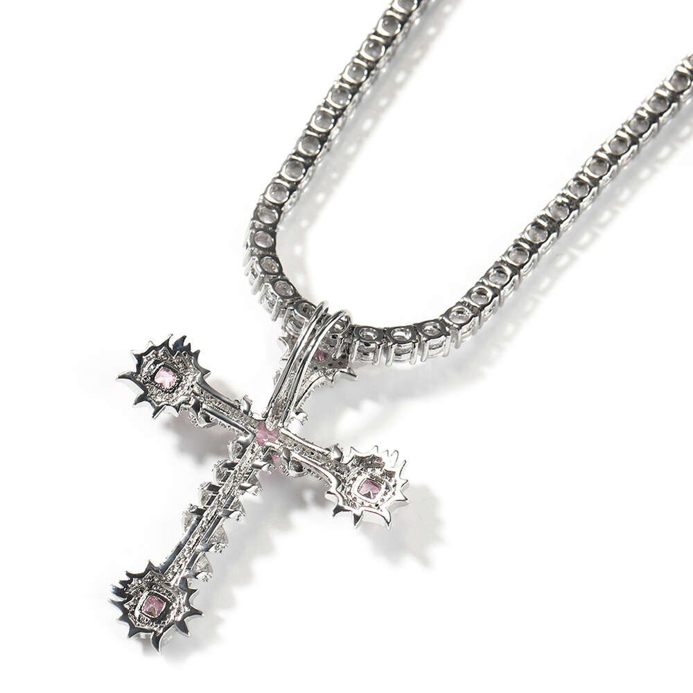Top Quality Rock Wolf Tide TrendyPink Love Cross Pendant Hip Hop Necklace Copper Plating with Diamond for Mens Necklace Jewelry Bling Bling Gemstone B