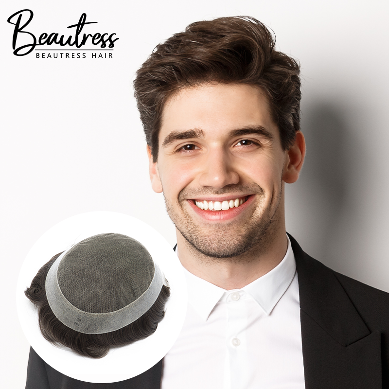 Swiss Australia Base Lace Men Toupee Natural Skin Hairline Human Hair Durable Hair System Men's Capillary Prosthesis Male Wig 's smile '
