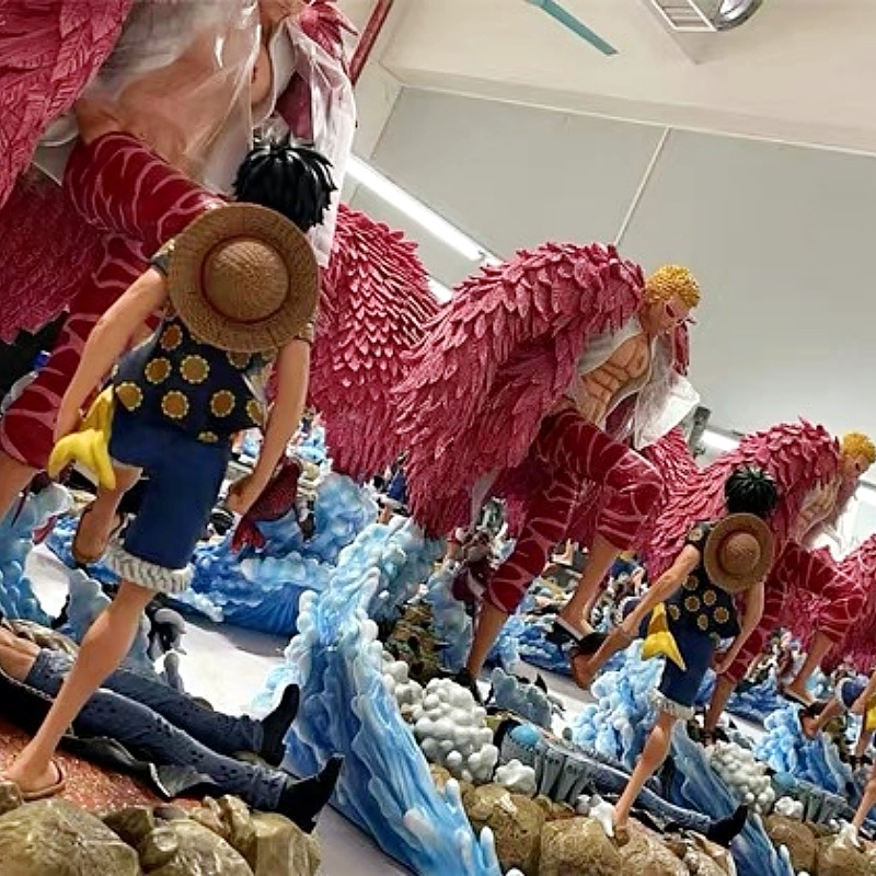 In Stock 21cm One Piece Luffy Anime Figure Donquixote Doflamingo Vs Luffy Figurine Pvc Statue Model Doll Room Ornament Toy Gift