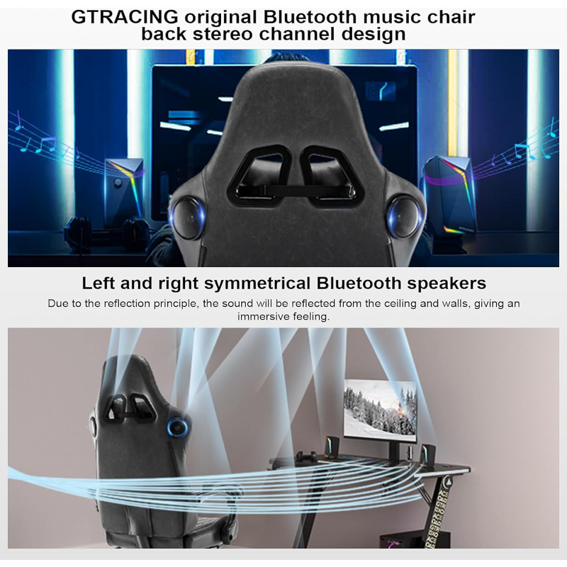 GTPLAYER Chair Computer Gaming (Leather, Grey)