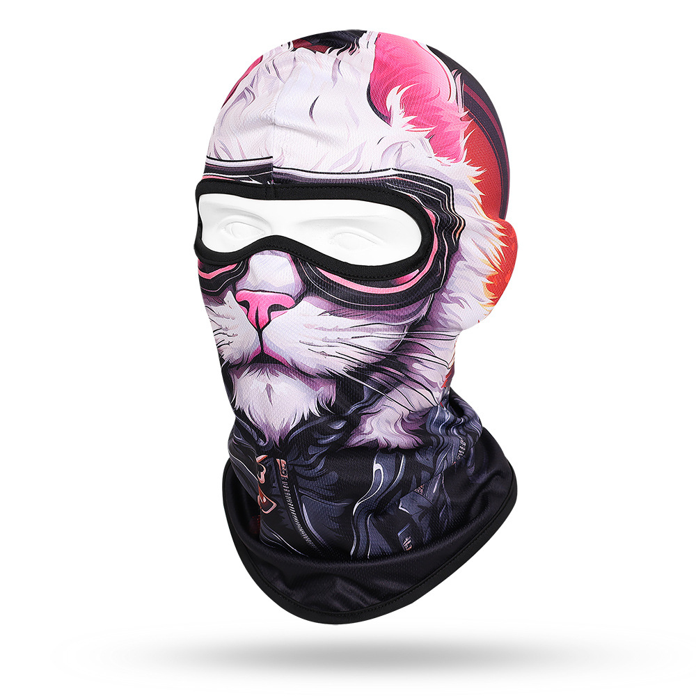 Quick Dry Breathable Headgear,New Cute 3D Animal Printed Mask,Motorcycle Motocross Biker Full Face Cap,Cycling Helmet Liner Hat,