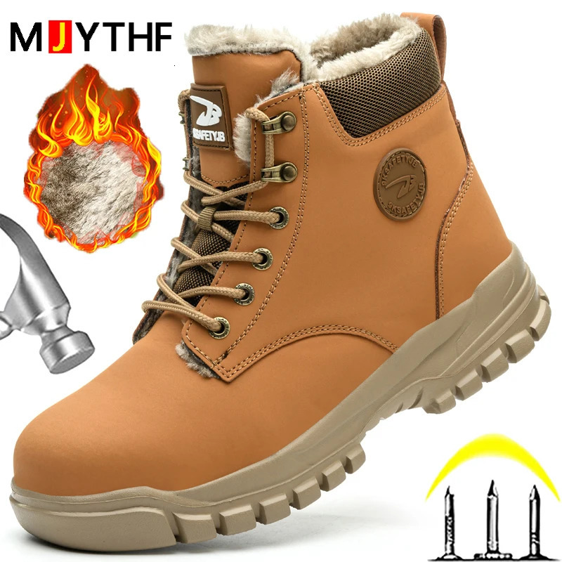 Waterproof Safety Shoes Men Plush Warm Winter Boots Steel Toe Shoes Work Boots Indestructible Shoes Puncture-Proof Snow Boots 241112
