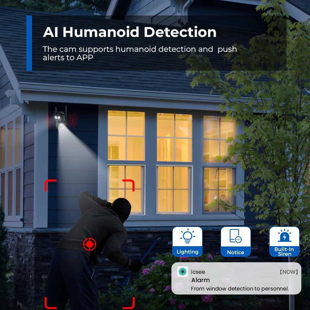 IP Cameras 4K 8MP PTZ WIFI Camera Dual Lens Dual Screen Outdoor 4MP Security Protection Auto Tracking P2P CCTV Surveillance IP Camera iCSee 24413