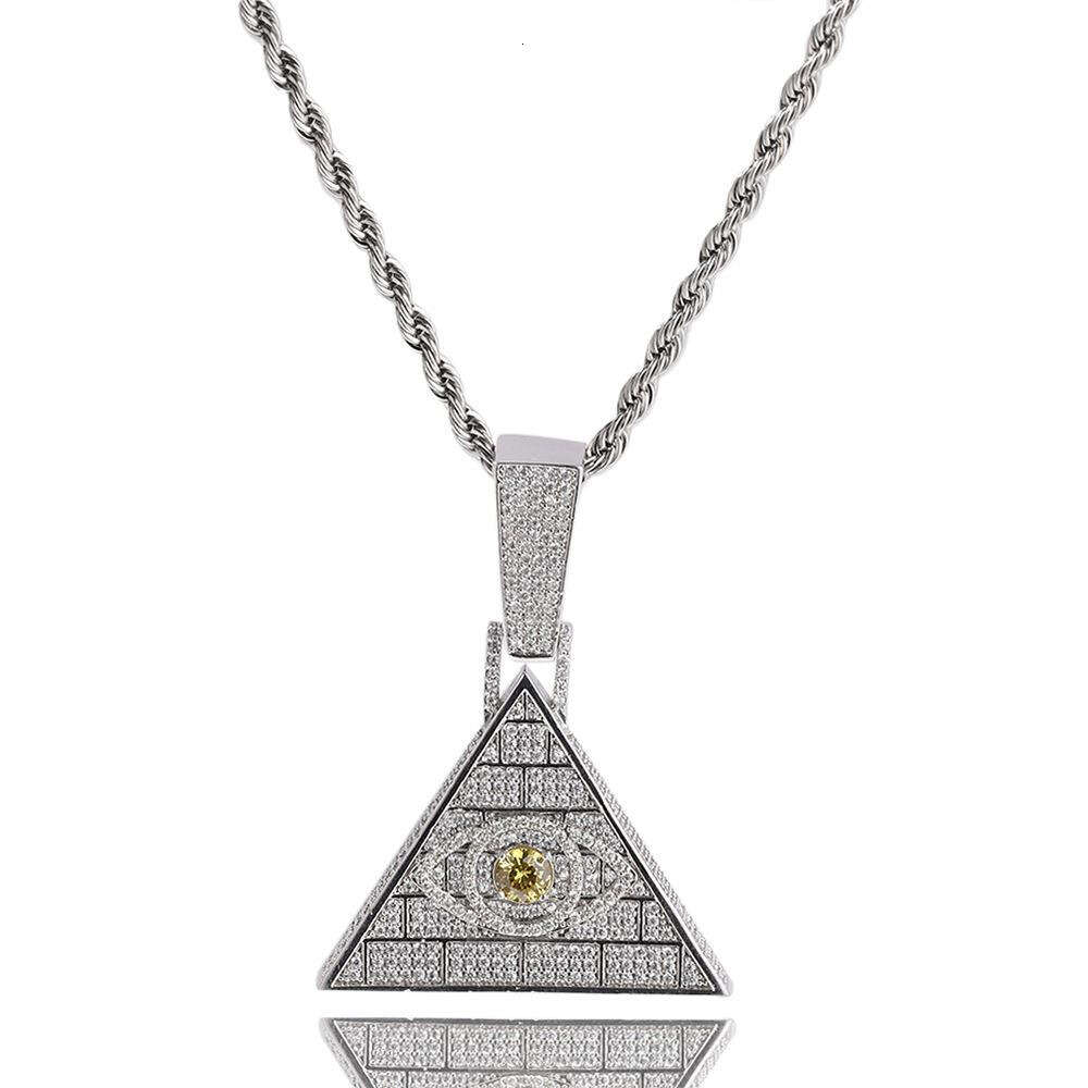Top Quality Punk New Pyramid Evil Eye Pendant Personalized Necklace for Men Iced Out Cubic Zirconia Hip Hop Fashion Bling Full Cz Stone Gemstone Rappe
