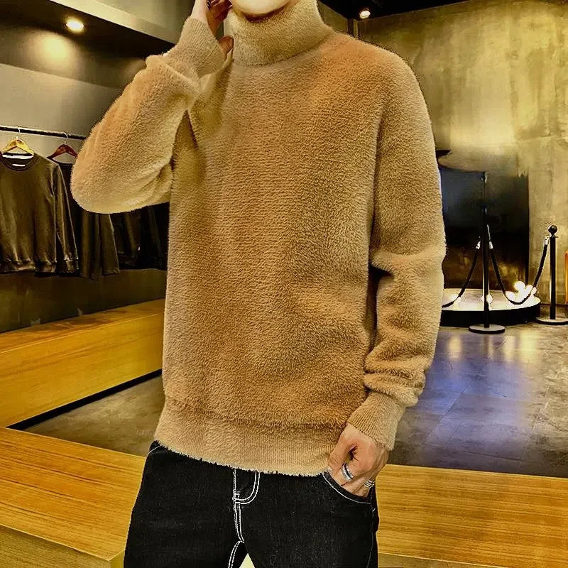 Mens autumn solid color floral long sleeved high neck sweater knitted casual fashion retro British style top 241113