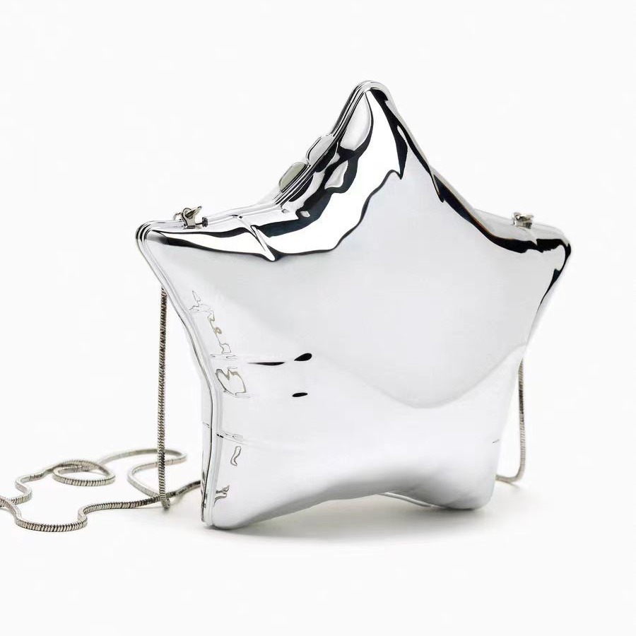 Designer Luxury Silver Metal Bag Ladies Party Clutch Bag Evening Bag Chain Purse Crossbody Bag Female Shoulder Bag Handbag