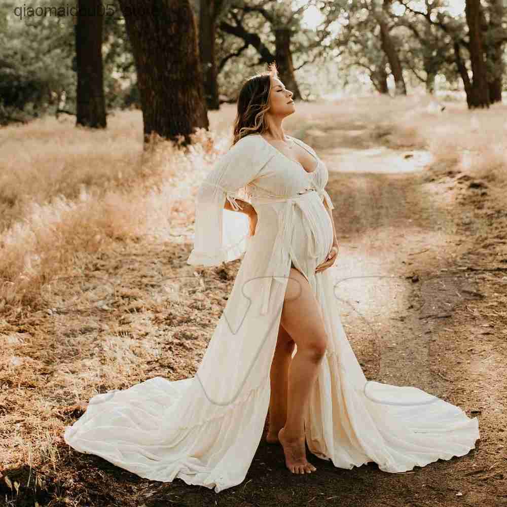 Maternity Dresses Pregnant Women Photography Bohemian Dress Pregnant Women Clothing Baby Shower Photo Shooting Dress Prop Accessories Q240413