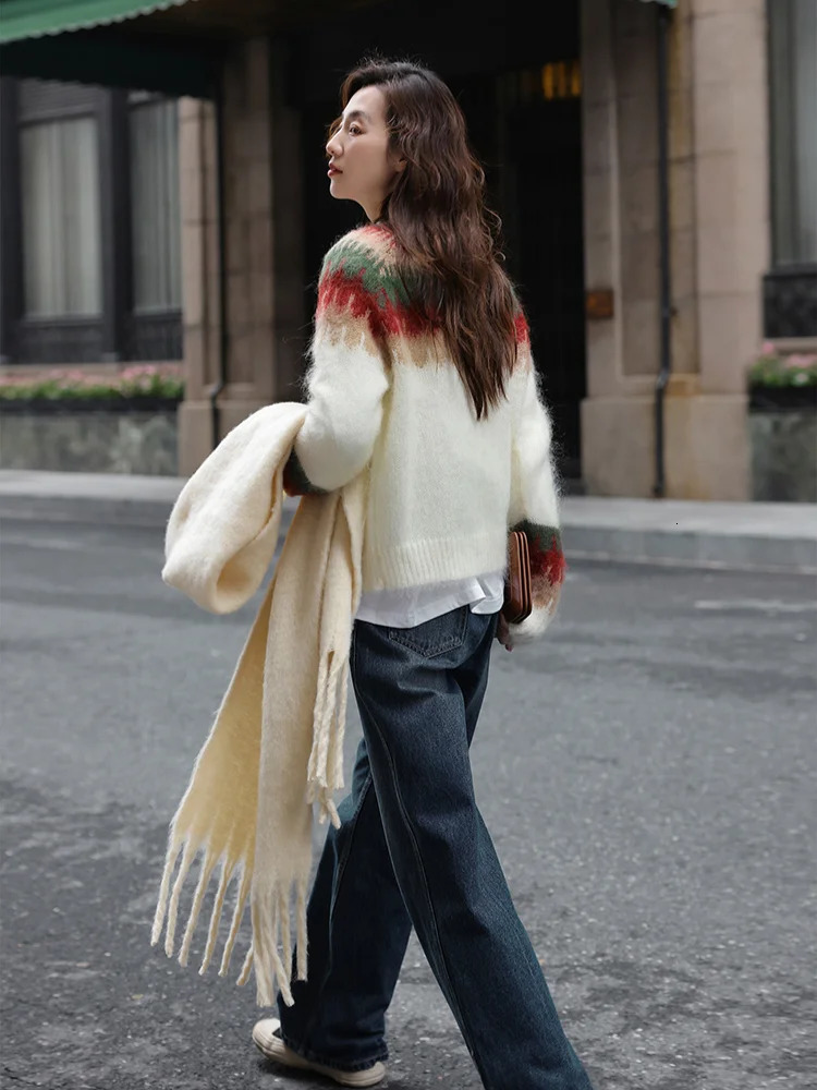 Christmas Red Sweater Autumn/Winter Collection Lazy Style Thick Retro n Knitted Floral Winter Clothing 241113