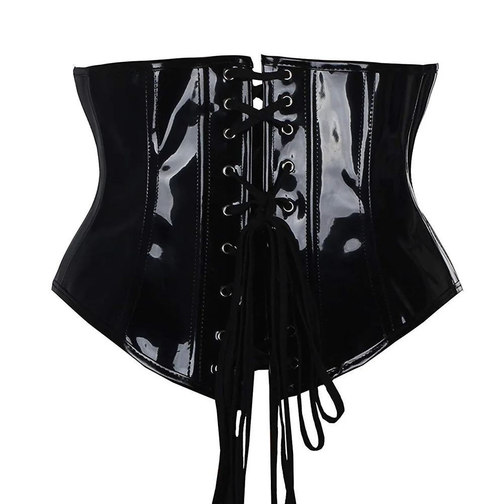 Glossy Leather Corset Top Women Zipper Underbust Waist Cincher Bustier Gothic Steampunk Corselet Shape Body Belt Plus Size
