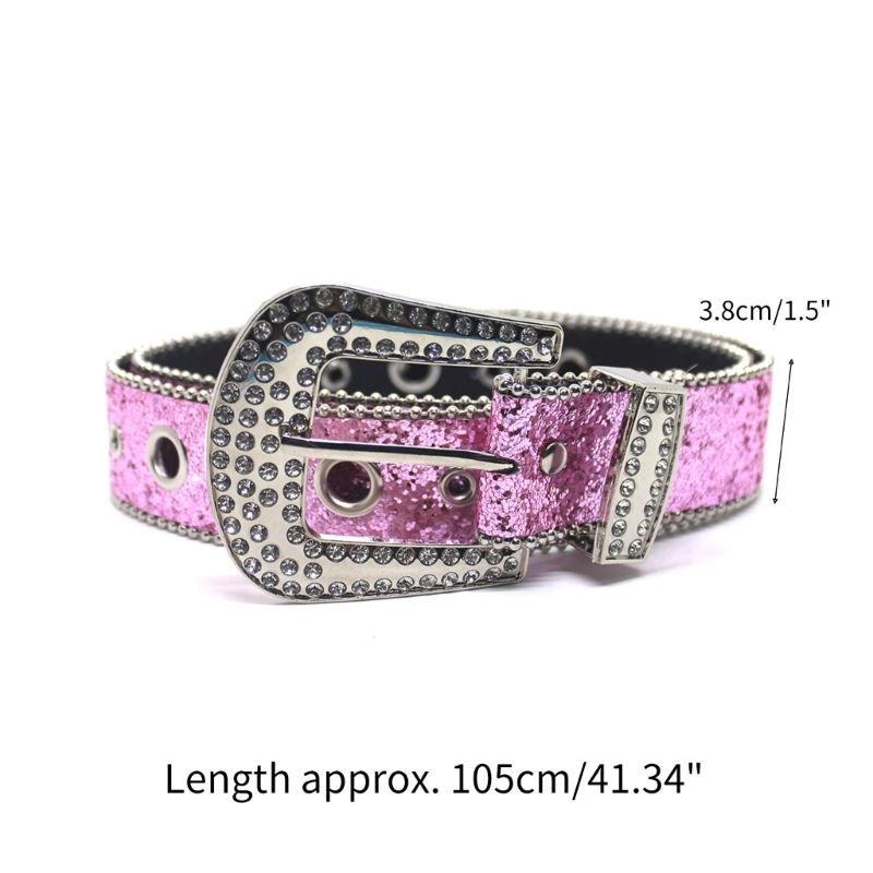 Waist Adjustable Belts Rhinestone PU Jeans Glitter Belt for Woman Western Cowboy Cowgirl Teens Female Jeans Skirt Waistband smile