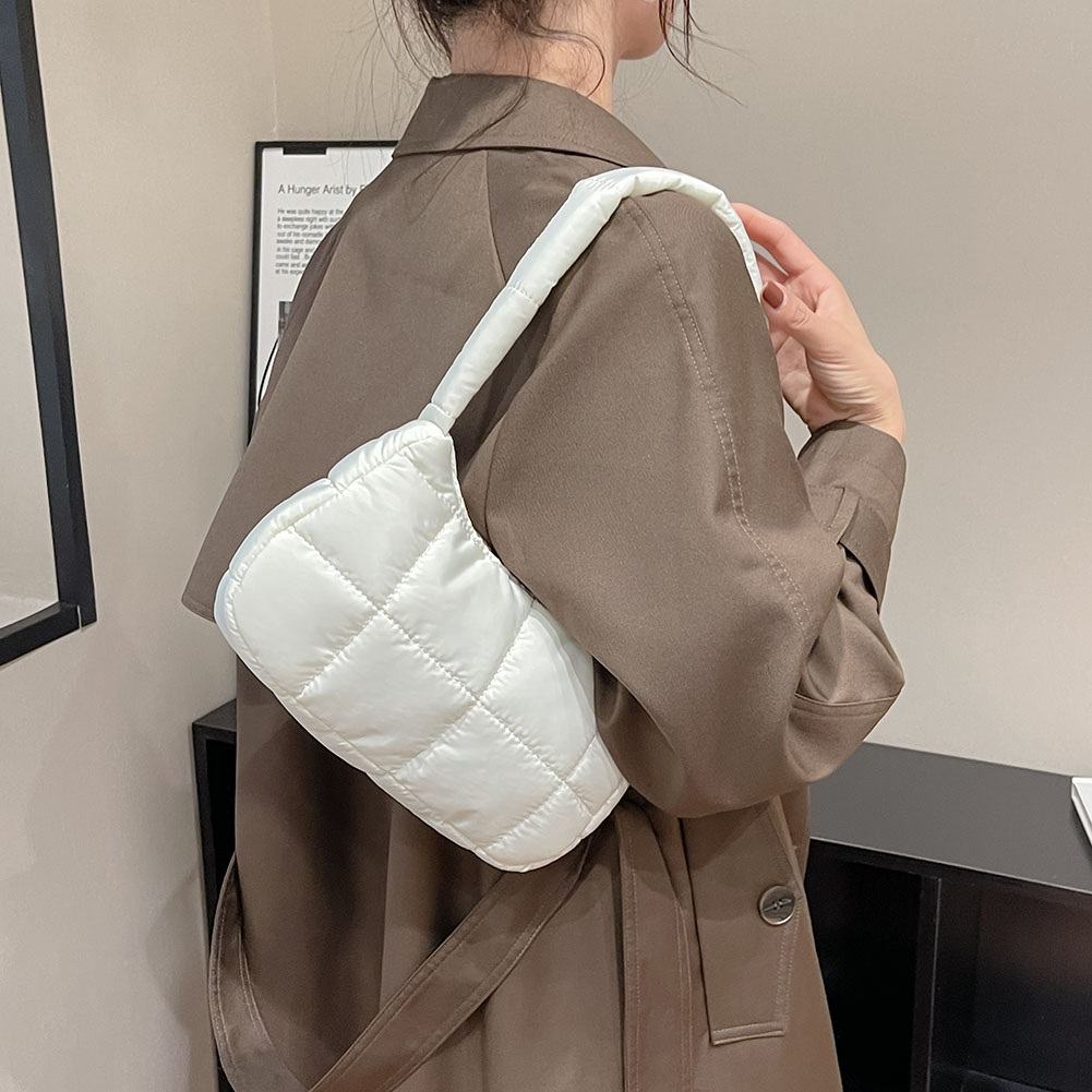 Winter Fashion Quilted Handbags Ladies Casual Cotton-Padded Solid Color Small Top-Handle Women Underarm Shoulder Bags